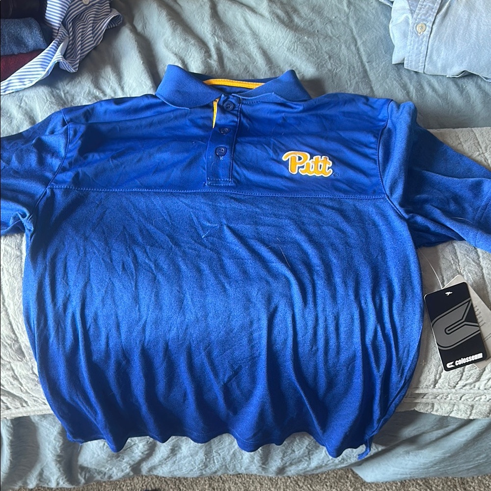 Pitt Colosseum Polo Blue Yellow Athletic Top